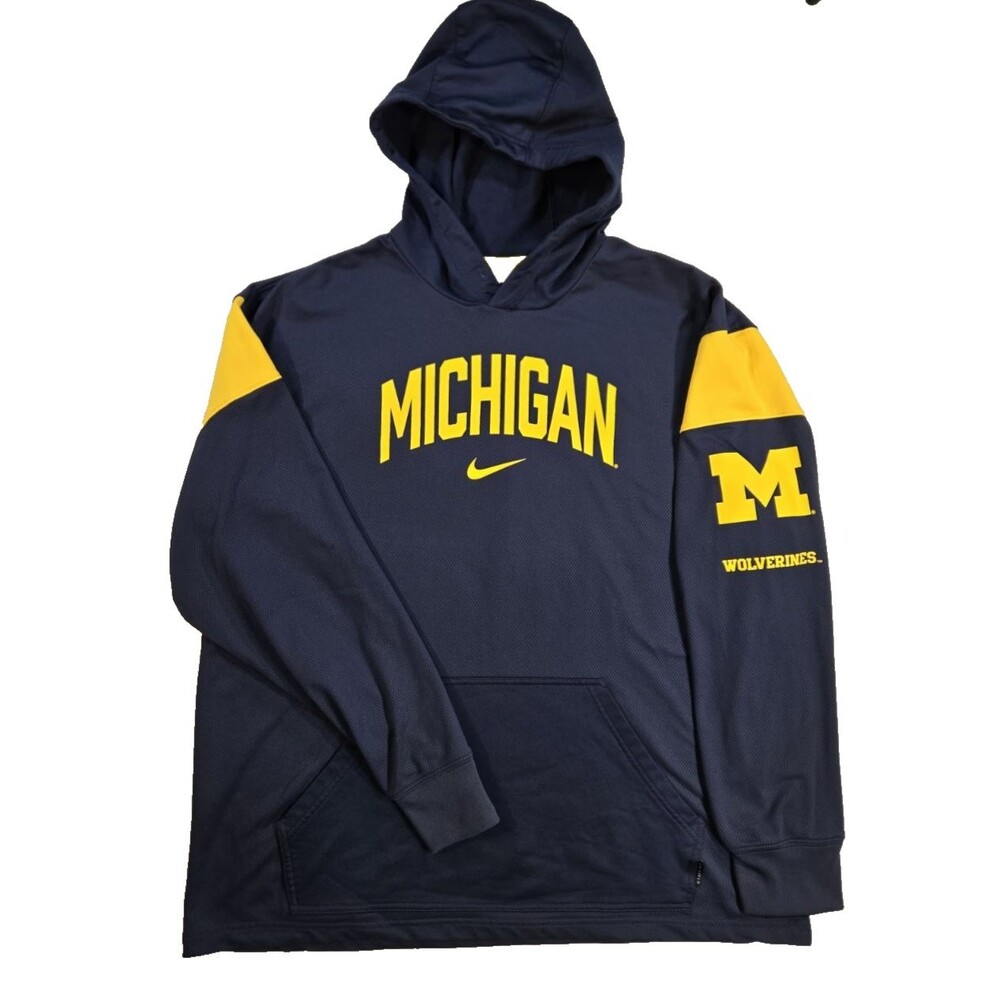 Nike DriFit Michigan Wolverines Hoodie Mens large Go Blue NCAA Large Big Ten
